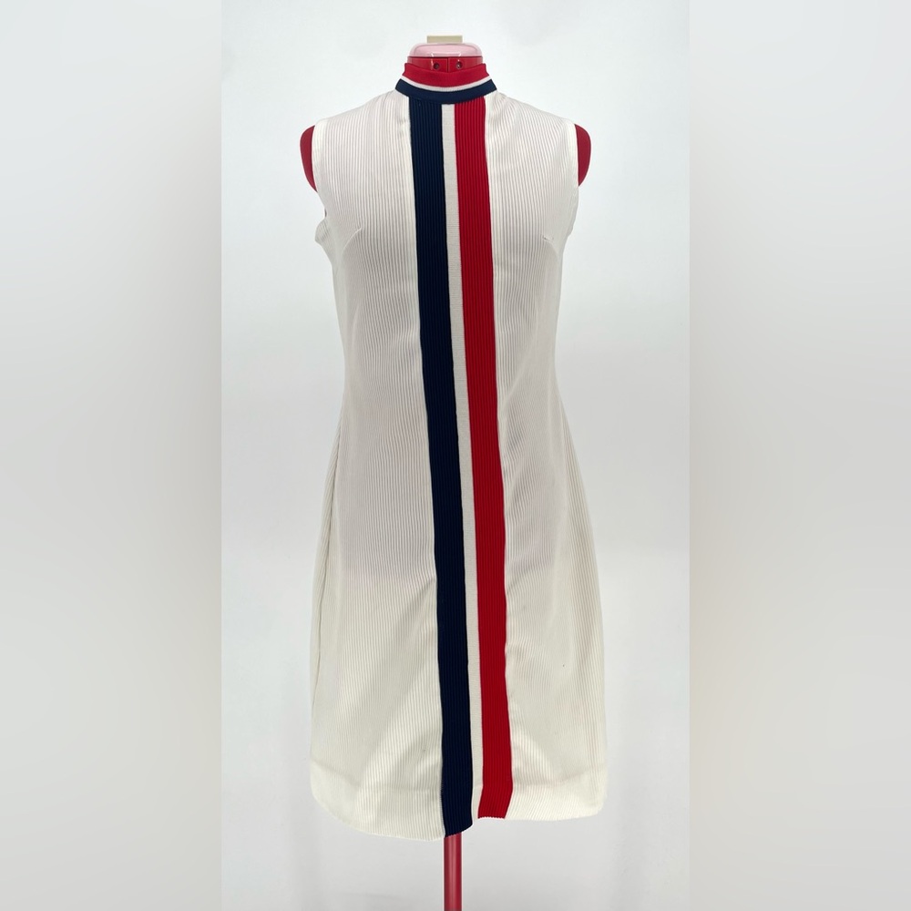 Vintage White Dress with Red and Blue Stripes